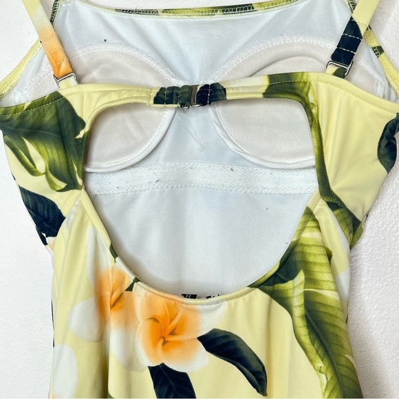 Vintage Leiloni 90s Pastel Yellow One Piece Tropical Floral Pinup Swimsuit 8 - Picture 8 of 16